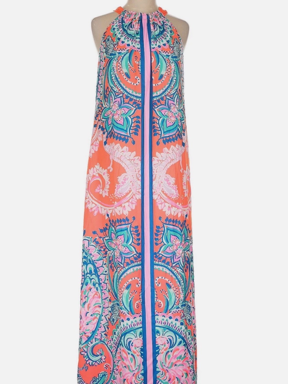 *Rare Lilly Pulitzer Women's Coral Paisley Halter Maxi Dress